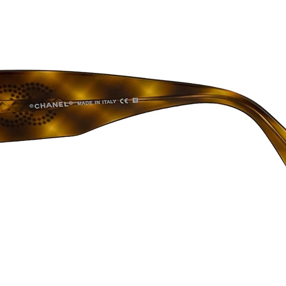 Chanel 5096-B Havana Brown Tortoiseshell Crystal CC Studded Wide Sunglasses - Picture 4 of 8